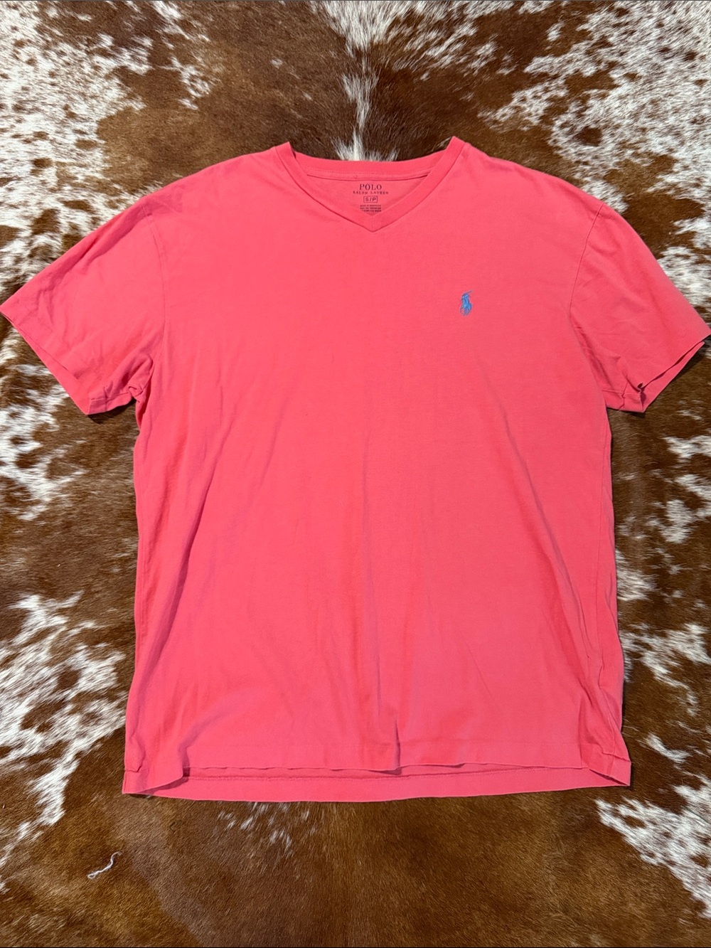 Polo by Ralph Lauren Coral V-Neck Short Sleeve Tee with Blue Pony